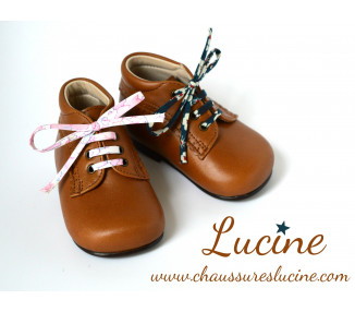 Chaussures bébé bottillon à lacets fille Athénaïs - cuir CAMEL