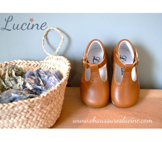 Chaussures bébé bottillons Salomé à boucle Axel - cuir CAMEL