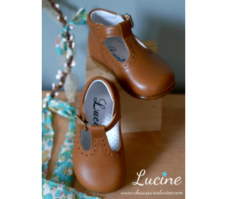 Bottillons montants à boucle mixtes en cuir camel