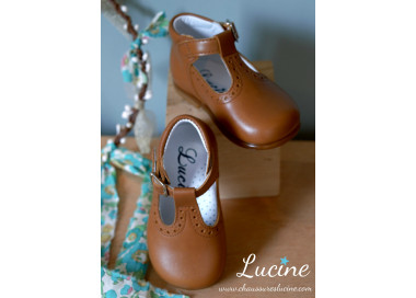 Bottillons montants à boucle mixtes en cuir camel