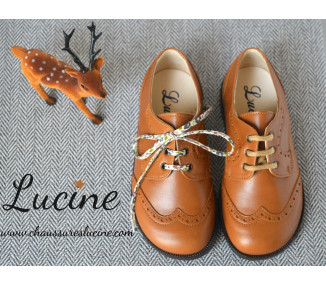 Chaussures derbies RESISTANTES enfant à lacets Gabriel bout golf - cuir CAMEL