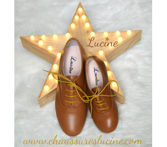 Chaussures derbies à lacets fille Capucine - cuir CAMEL