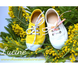 Chaussures baskets tennis en TOILES à lacets et élastiques - JAUNE