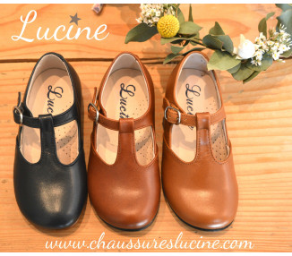 Chaussures fille Salomé à boucle Emilie - cuir COGNAC