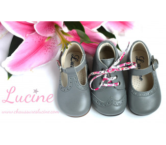 Chaussures Babies Charles IX Alice à boucle - cuir GRIS clair