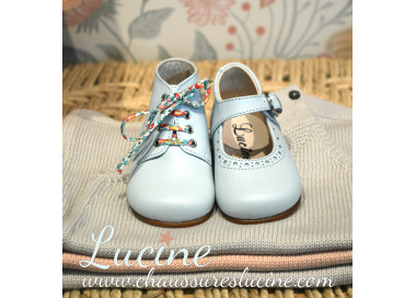 Bottillons bébés et enfants cuir bleu ciel à lacets ou à boucles