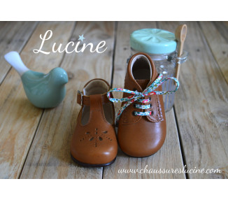 Chaussures bébé bottillon à lacets fille Athénaïs - cuir CAMEL