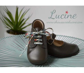 Chaussures bébé bottillon à lacets Athénaïs - cuir GRIS taupe