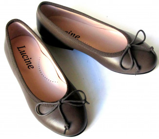 Ballerine cordon réglable - cuir GRIS/taupe