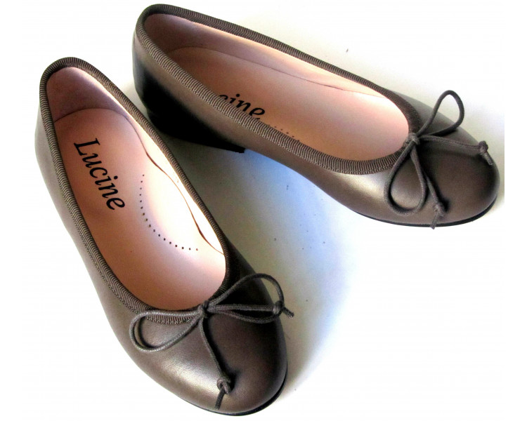 Ballerine cordon réglable - cuir GRIS/taupe