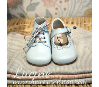 Chaussures bébé bottillons Arthur - cuir BLEU CIEL