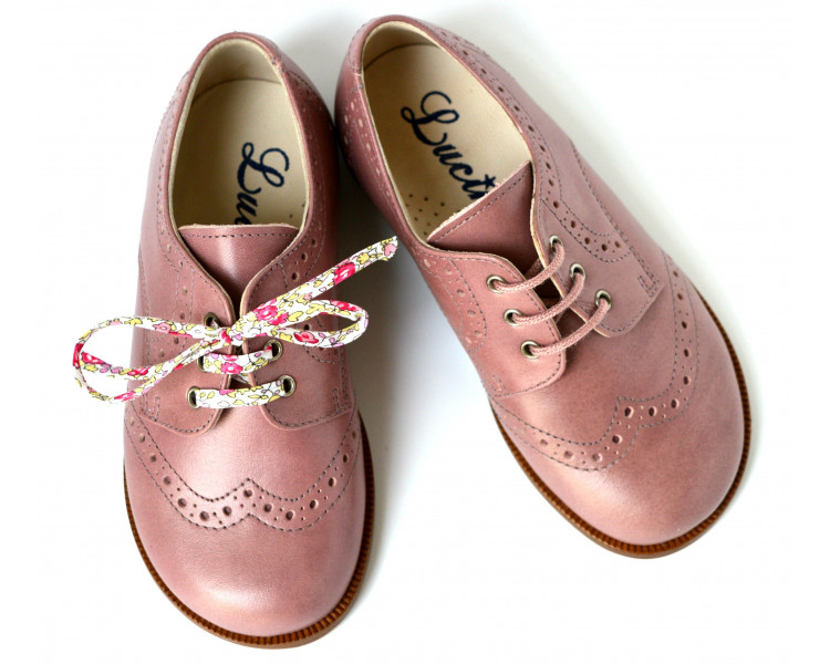 Chaussures derbies RESISTANTES fille à lacets Gabriel bout golf - cuir VIEUX ROSE