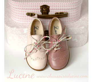 Chaussures derbies RESISTANTES fille à lacets Gabriel bout golf - cuir VIEUX ROSE