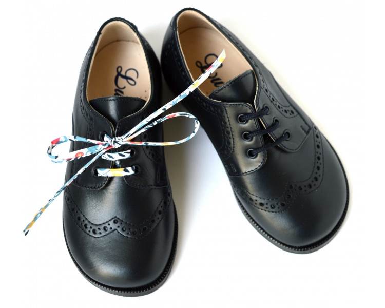Chaussures derbies RESISTANTES enfant à lacets Gabriel bout golf - cuir bleu MARINE