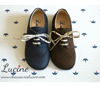 Chaussures derbies RESISTANTES enfant à lacets Gabriel bout golf - nubuck bleu MARINE