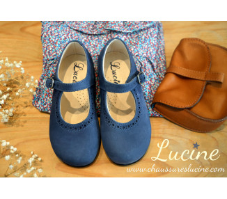 Chaussures fille à boucle Bérénice - nubuck bleu navy