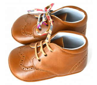 Chaussons bébé SOUPLES antidérapants Mini-Adonis - cuir CAMEL