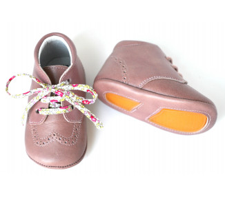 Chaussons bébé SOUPLES antidérapants Mini-Adonis - cuir VIEUX ROSE