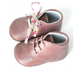 Chaussons bébé SOUPLES antidérapants Mini-Adonis - cuir VIEUX ROSE