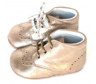 Chaussons bébé SOUPLES antidérapants fille Mini-Adonis - cuir NUDE taupe IRISE