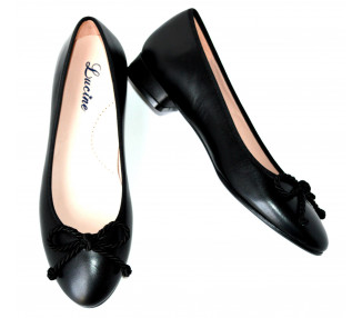 Ballerine cordon épais - haute talonnette 2cm- cuir NOIR