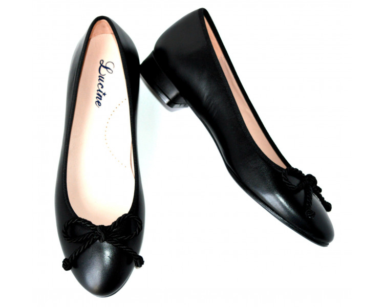 Ballerine cordon épais - haute talonnette 2cm- cuir NOIR