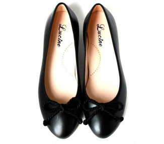 Ballerine cordon épais - haute talonnette 2cm- cuir NOIR