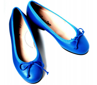 Ballerine cordon réglable - cuir BLEU ROYAL