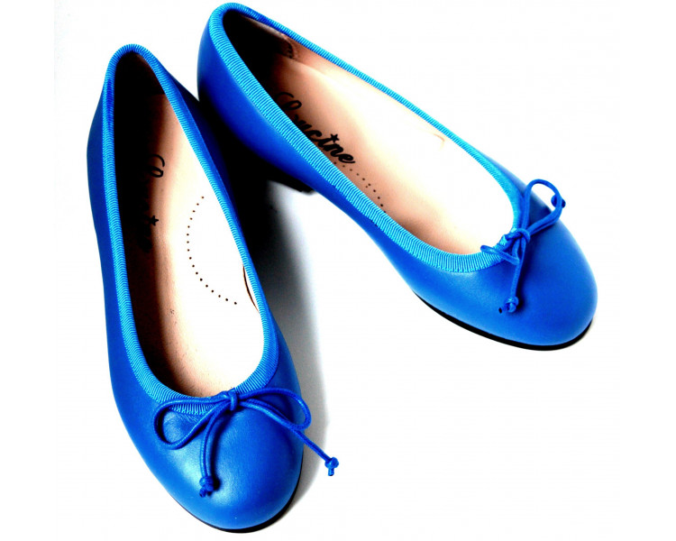 Ballerine cordon réglable - cuir BLEU ROYAL