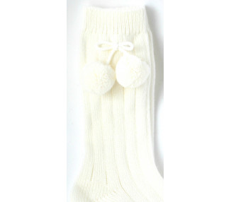 BLANC cassé - Chaussettes hautes à POMPOMS