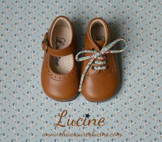 Chaussures bébé bottillon à lacets fille Athénaïs - cuir CAMEL