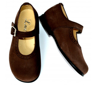Chaussures fille à boucle Léonie - nubuck marron chocolat