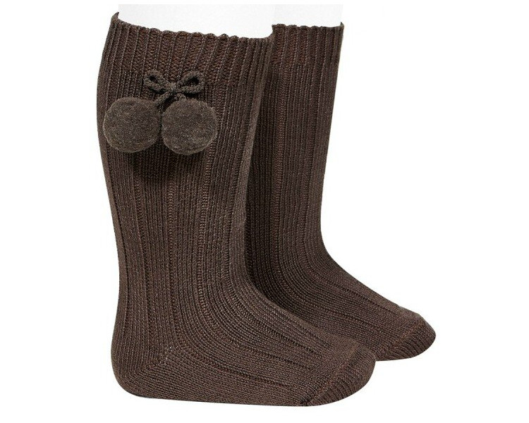 MARRON - Chaussettes hautes à POMPOMS MARRON - Chaussettes hautes à POMPOMS