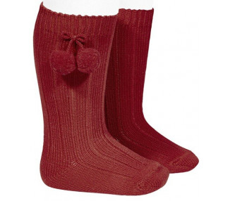 BORDEAUX/rouge foncé - Chaussettes hautes à POMPOMS