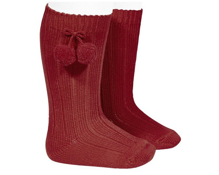 BORDEAUX/rouge foncé - Chaussettes hautes à POMPOMS BORDEAUX/rouge foncé - Chaussettes hautes à POMPOMS