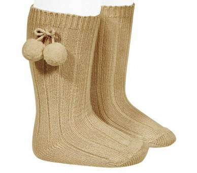 CAMEL CLAIR - Chaussettes hautes à POMPOMS