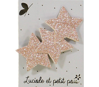 Barrette 3 étoiles - Glitter vieux rose