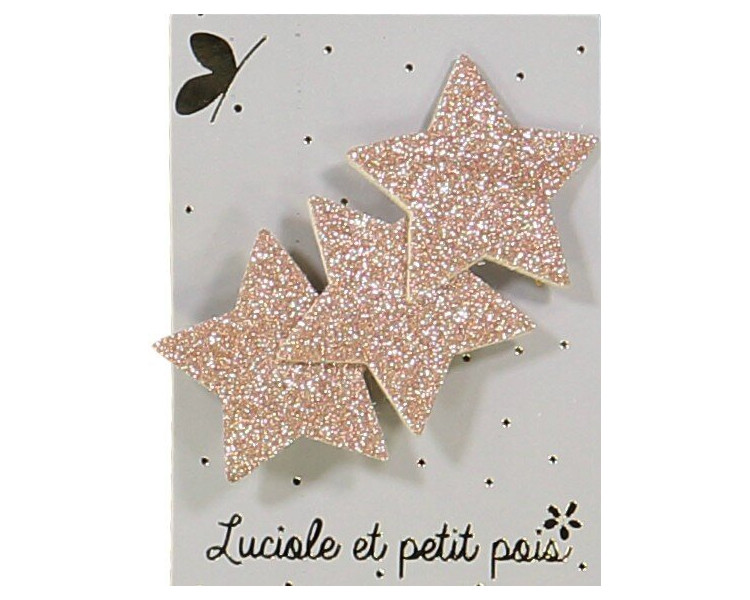 Barrette 3 étoiles - Glitter vieux rose