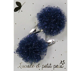 Mini pompons tulle bleu nuit pailleté