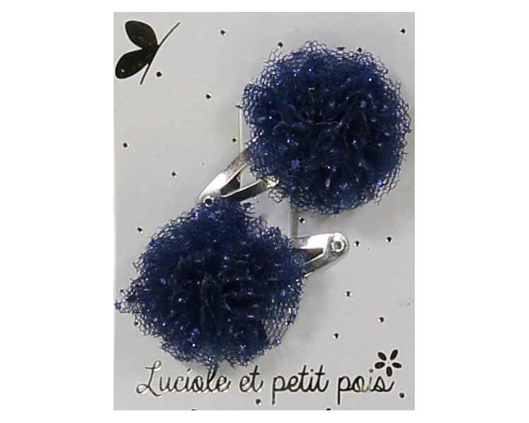 Mini pompons tulle bleu nuit pailleté