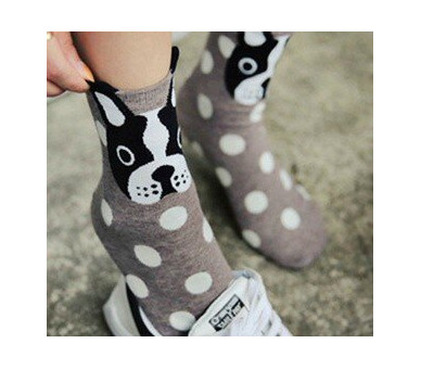 ADOS et FEMMES t35/41- Chaussettes basses CHIEN - GRIS/TAUPE