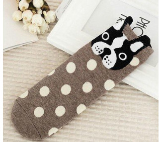 ADOS et FEMMES t35/41- Chaussettes basses CHIEN - GRIS/TAUPE