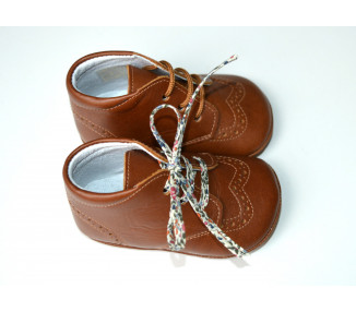 Chaussons bébé SOUPLES antidérapants Mini-Adonis - cuir COGNAC