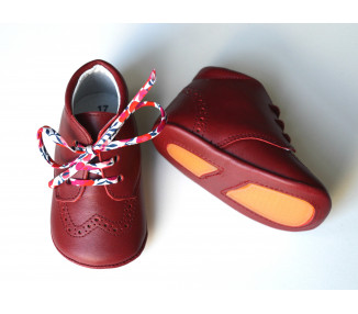 Chaussons bébé SOUPLES antidérapants Mini-Adonis - cuir ROUGE cerise