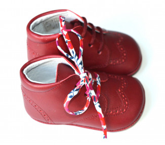 Chaussons bébé SOUPLES antidérapants Mini-Adonis - cuir ROUGE cerise