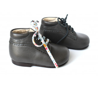 Chaussures bébé bottillon à lacets Athénaïs - cuir GRIS taupe