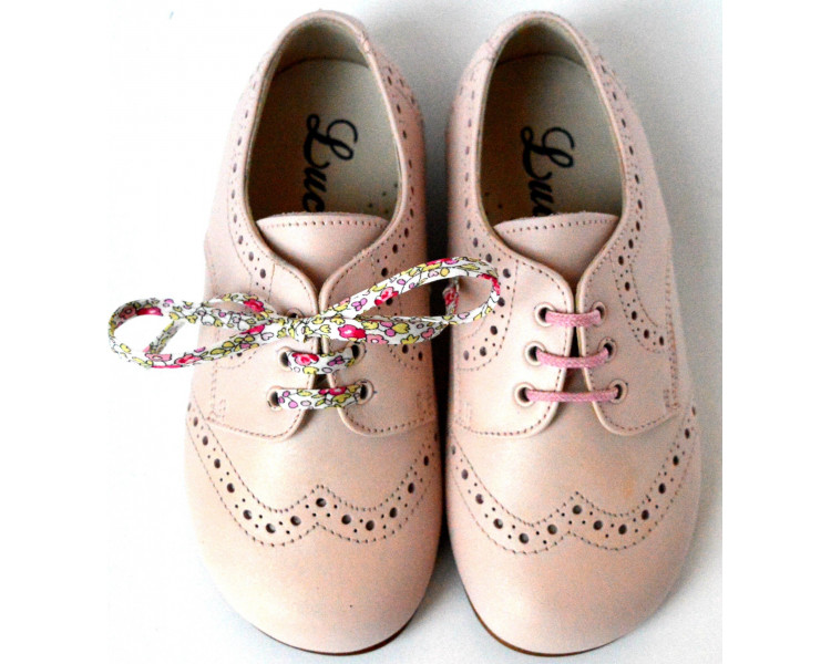 Chaussures derbies fille à lacets Gabriel bout golf - cuir rose pâle