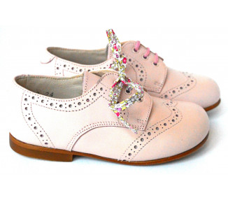 Chaussures derbies fille à lacets Gabriel bout golf - cuir rose pâle