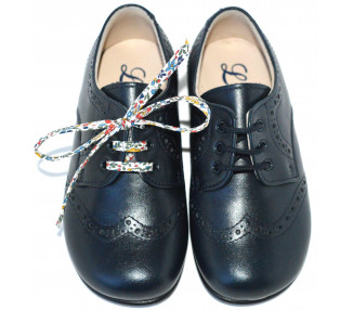 Chaussures derbies enfant à lacets Gabriel bout golf - cuir bleu marine