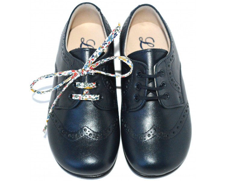 Chaussures derbies enfant à lacets Gabriel bout golf - cuir bleu marine